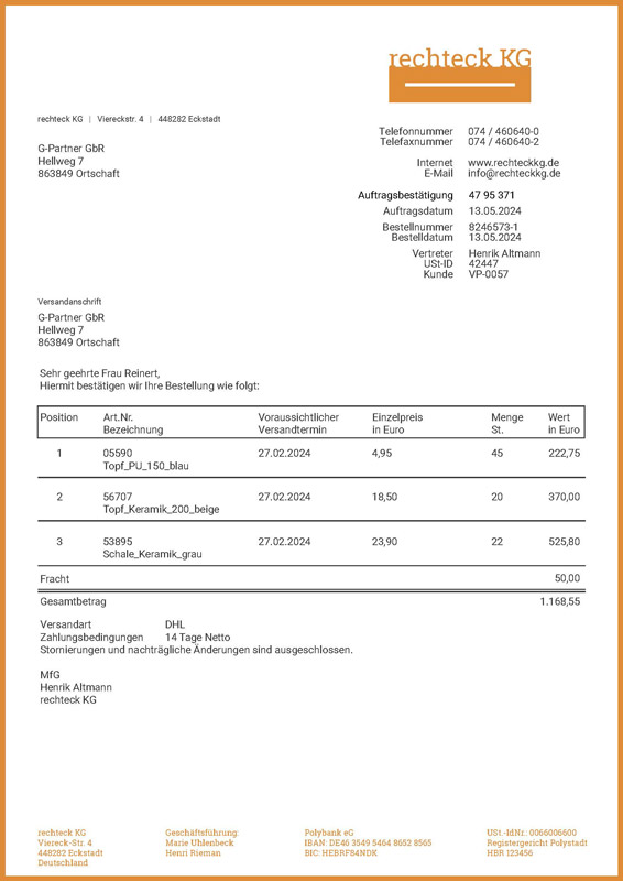 Mockup Beispielauftragsbestätigung