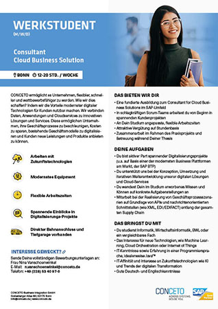 Vorschaubild Stellenanzeige Werkstudent Consultant Cloud Business Solution